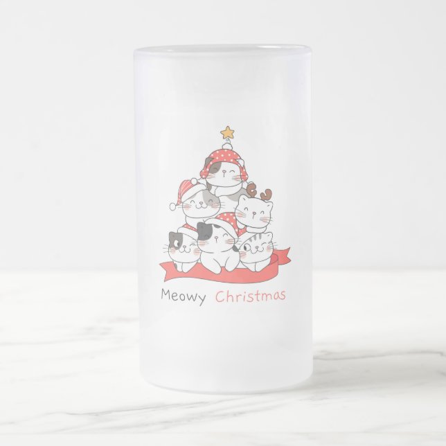 Meowy jul Frosted Glass Beer Mugg (Center)