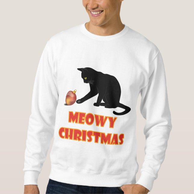 Meowy jul Funny Cat Lång Ärmad Tröja (Framsida)