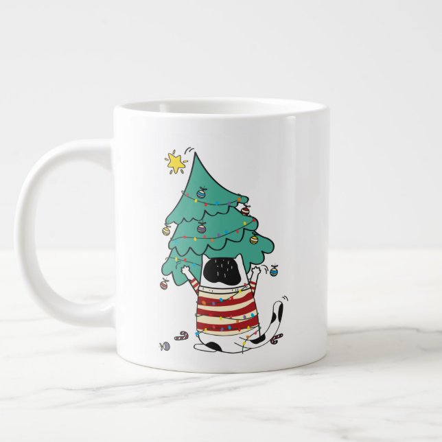 Meowy jul Funny Cat Lover Jumbo Mugg (Vänster)