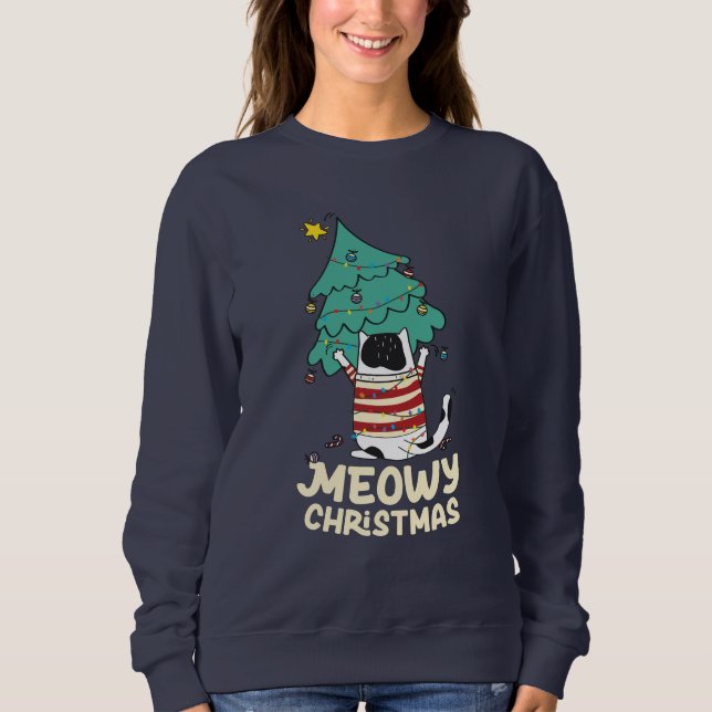 Meowy jul Funny Cat Lover T Shirt (Framsida)