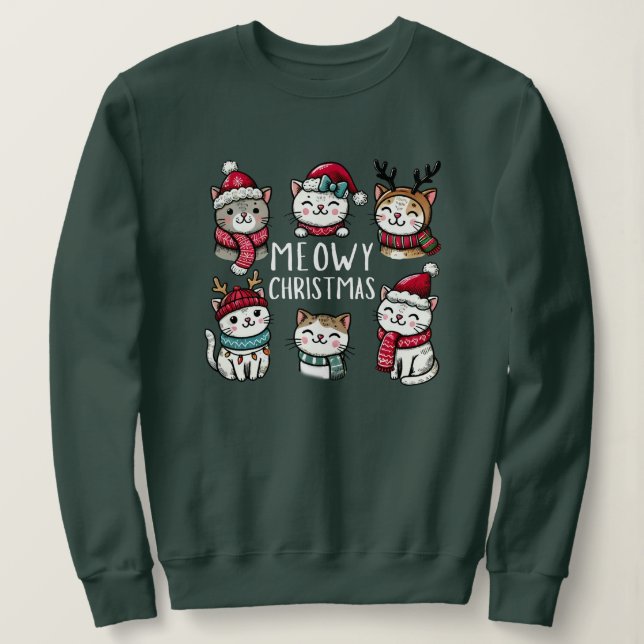 Meowy jul Funny Cat Lover T Shirt (Design framsida)