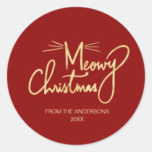 Meowy jul Funny Faux guld Hand-lettered Runt Klistermärke