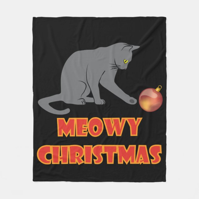Meowy jul Funny Grått Cat Fleecefilt (Framsidan)