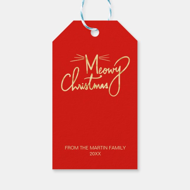 Meowy Jul Funny Hand Lettered Cat Jul Presentetikett (Baksidan)