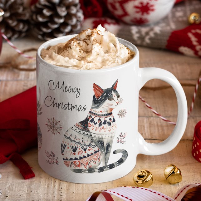 Meowy jul God jul Mysigt Cat Lovers Kaffemugg (Skapare uppladdad)