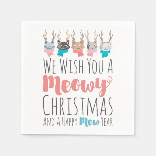 "Meowy jul"-Helgdag i Antlers Funny Pappersservett (Framsidan)