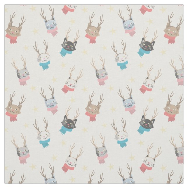 "Meowy jul"-Helgdag i Antlers Mönster Tyg (Provkarta)