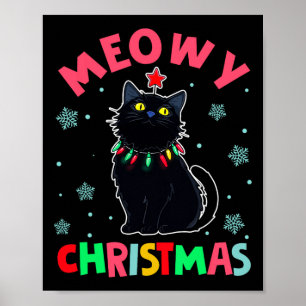Meowy jul Julafton Ljus Black Cat Pajamas Fami Poster
