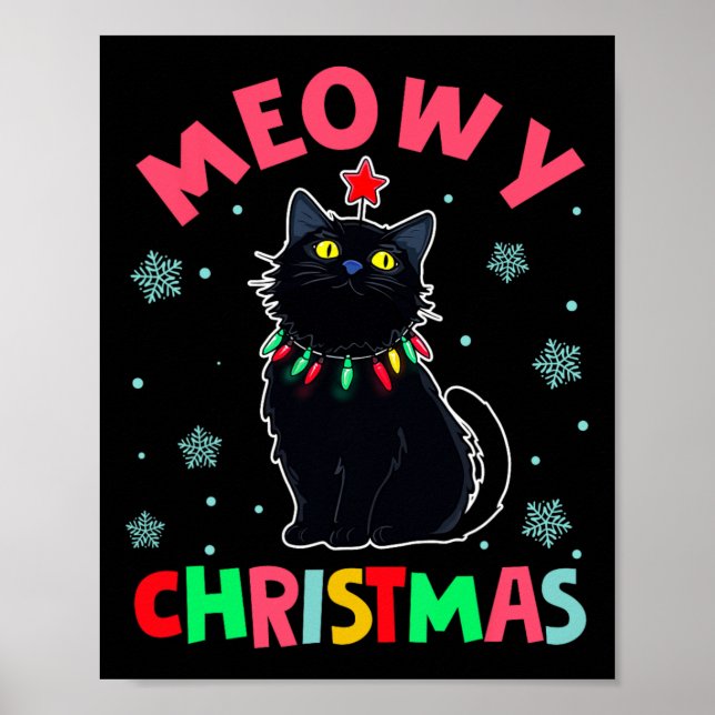 Meowy jul Julafton Ljus Black Cat Pajamas Fami Poster (Framsidan)