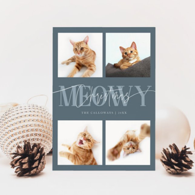 Meowy Jul Kat Foton Slate Blue jul Julkort (Skapare uppladdad)