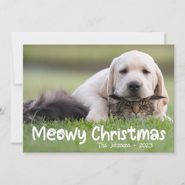 Meowy jul katt hund familjefoto julkort (Framsida)
