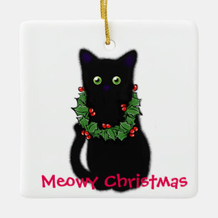 Meowy jul Kattälskare Svart katt Julgransprydnad Keramik