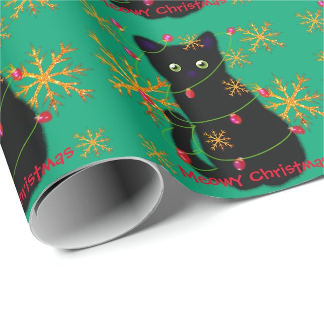 Meowy jul | Kattälskare | Svart katt Presentpapper (Rullad Hörn)