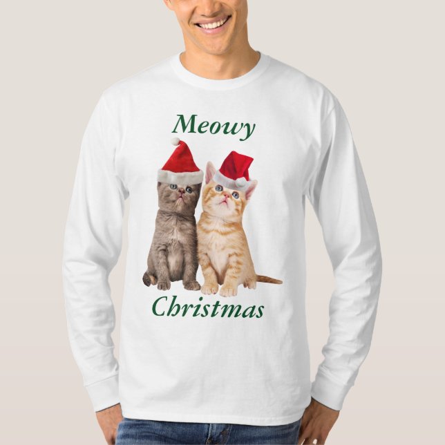 Meowy jul Kitten Manar Shirt Tee Shirt (Framsida)