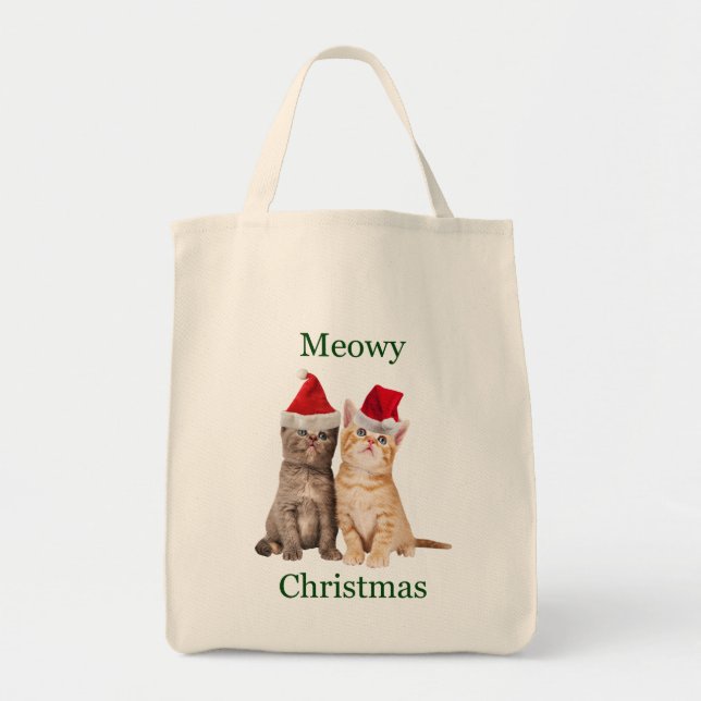 Meowy jul Kitten Tote Bag Tygkasse (Framsidan)