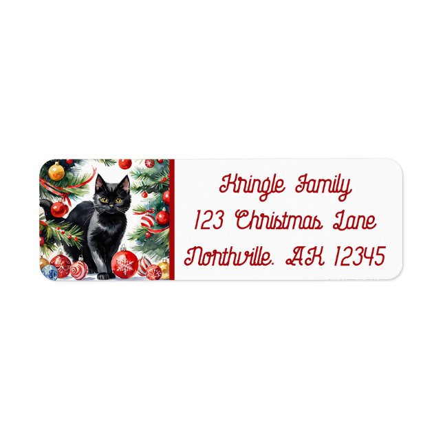 Meowy jul Kitten Watercolor Returadress Returadress Etikett (Framsidan)