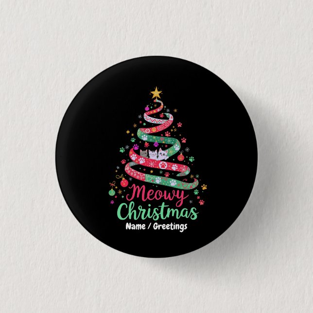 Meowy jul Kul och rolig högtidsdesign Knapp (Framsida)