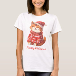 Meowy Jul Kvinnor T-Shirt med Festive Cat