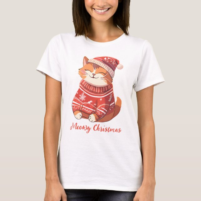 Meowy Jul Kvinnor T-Shirt med Festive Cat (Framsida)