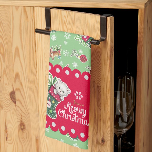Meowy jul Lycklig Reindeer Kitchen Towel Kökshandduk (Thirds Fold)
