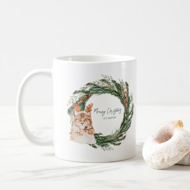 Meowy jul | Monogram Helgdag Kaffemugg (Med munk)