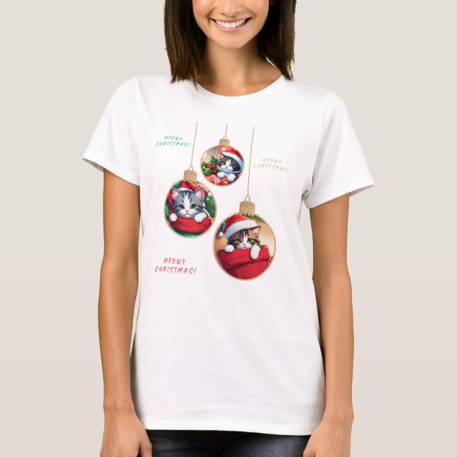 "Meowy jul Ornaments" T Shirt (Framsida)