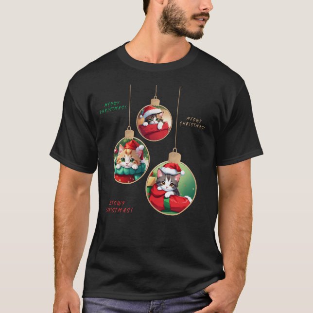 "Meowy jul Ornaments" T Shirt (Framsida)