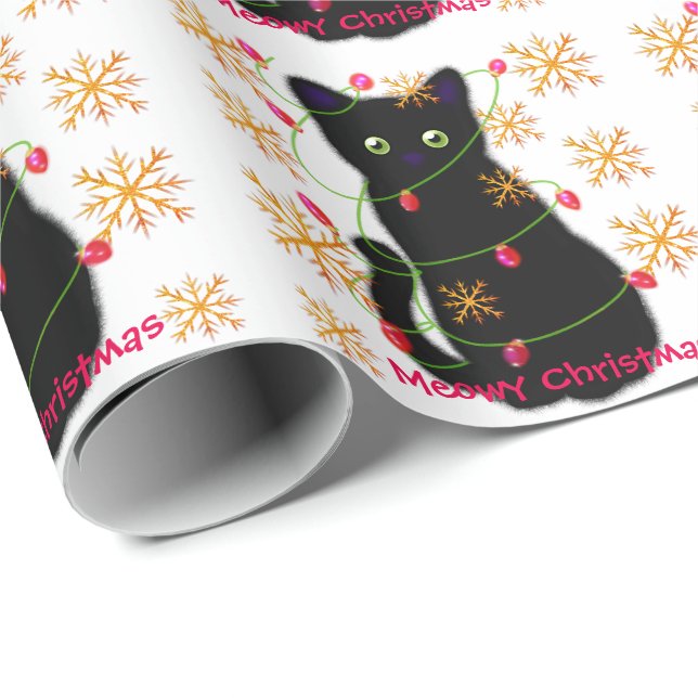 Meowy jul | Pärlande guld snöflingor Presentpapper (Rullad Hörn)