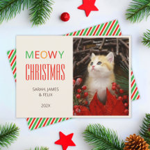 Meowy jul Pet Cute Kitten Photo Red & Grönt