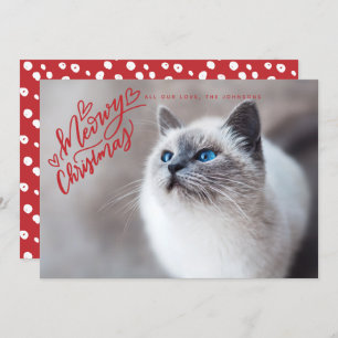 Meowy jul Red Hand Lettering Cat Fullt Photo Julkort