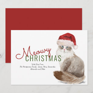 Meowy jul sibirisk katt jultomte mössa akvarell julkort