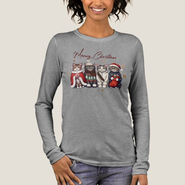Meowy jul - Söt katt julpresent T Shirt (Framsida)