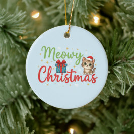 Meowy jul - Söt katt & presentlåda högtid Julgransprydnad Keramik
