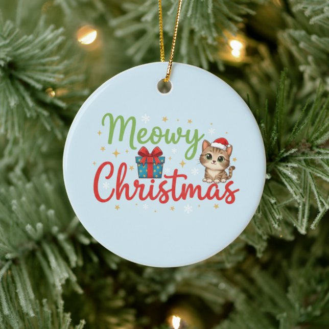 Meowy jul - Söt katt & presentlåda högtid Julgransprydnad Keramik (Träd)
