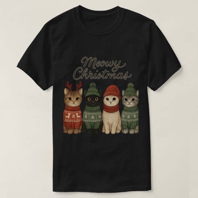 Meowy jul söt katt T-shirt | Mysig högtid (Design framsida)