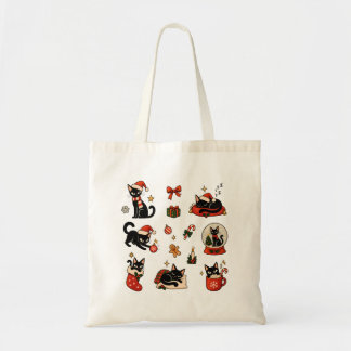 Meowy jul Söt svart katt Mysig dekalpackning Tygkasse