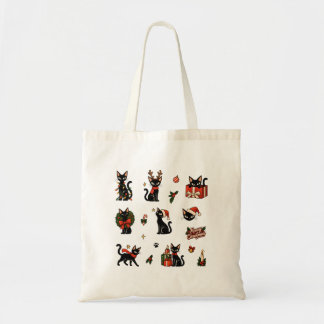 Meowy jul Söt svart katt Mysig dekalpaket Tygkasse