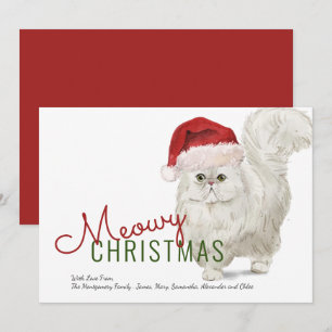 Meowy jul Söt vit perserkattemålning i akvarell Julkort