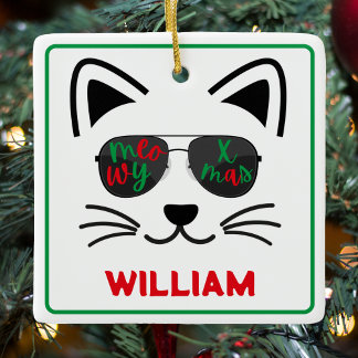 Meowy jul Sunglasses Kattunge White Julgransprydnad Keramik