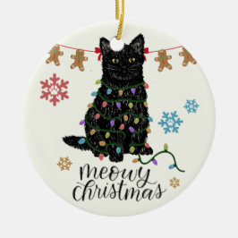 Meowy jul Svart katt Julgransprydnad Keramik