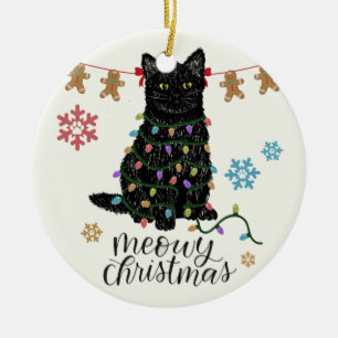 Meowy jul Svart katt Julgransprydnad Keramik