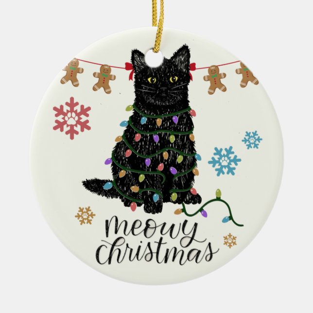 Meowy jul Svart katt Julgransprydnad Keramik (Framsidan)