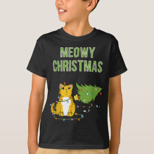 Meowy jul Tiger Tabby katt Julafton Träd T Shirt