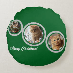 Meowy jul tre katters foton anpassa rund kudde