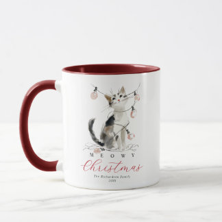 Meowy jul vattenfärg katt ljus anpassat namn mugg