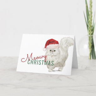 Meowy jul vit perserkattemålning i akvarell helgkort