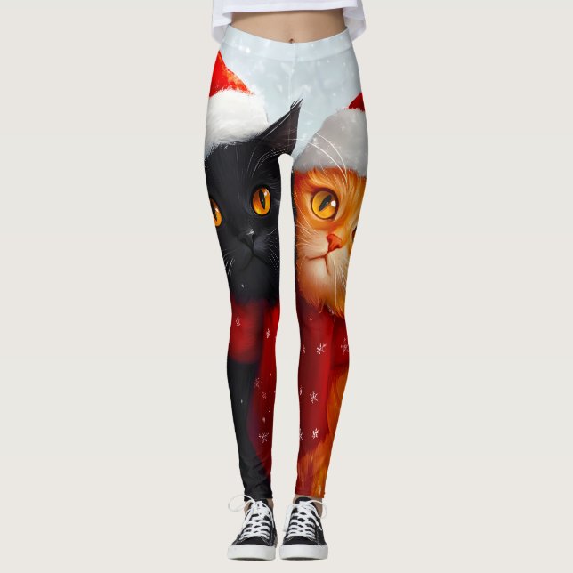 Meowy jul Winter Kärlek Leggings (Framsida)