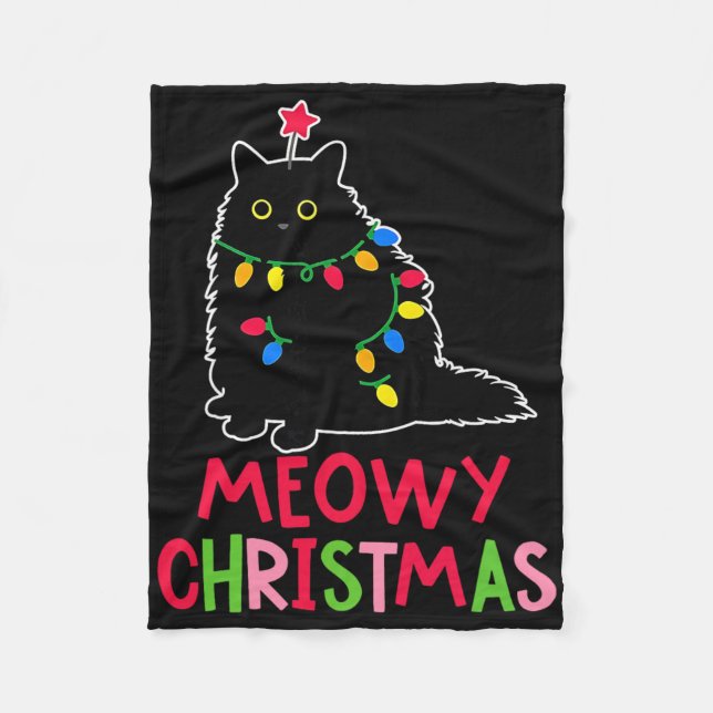 Meowy jul Xmas lampor Svart katt pyjamas Fami Fleecefilt (Framsidan)