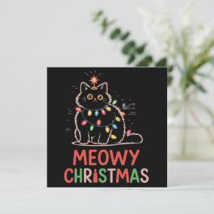 Meowy jul Xmas lampor Svart katt pyjamas Julkort