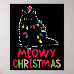 Meowy jul Xmas lampor Svarta kattpyjamas Fami Poster